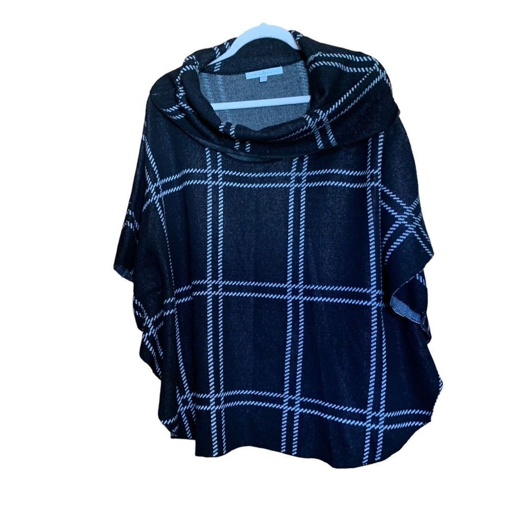 Fever Small Medium Multicolor Windowpane Plaid Poncho Pullover Cowl Neck Sweater